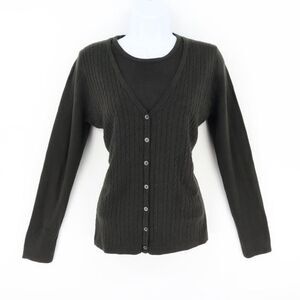 White Stag Sweater Built-In Tank Womens Size S Black Button Front Long‎ Sleeve